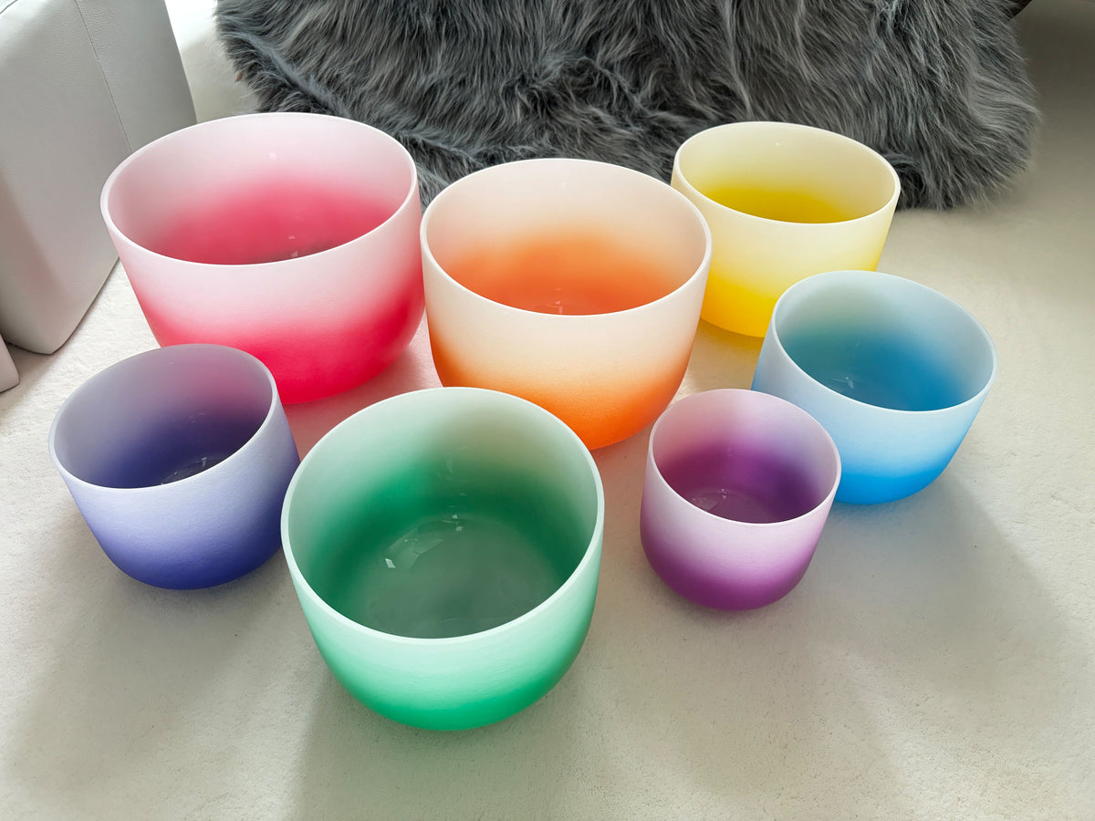 6-12 inch 7 Chakra Quartz Crystal Singing Bowl Set - Gradient Chakra C