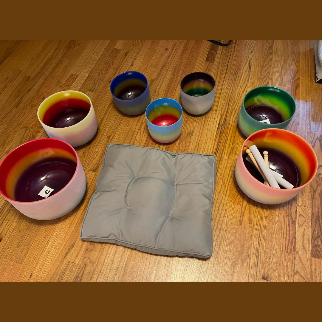 7 Rainbow Ombre Colored Quartz Crystal Singing Bowl - Chakra Set + 2 F