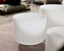 Load image into Gallery viewer, 7 Perfect Pitch White Frosted Quartz Crystal Singing Bowl Set + 2 FREE Carrying Cases