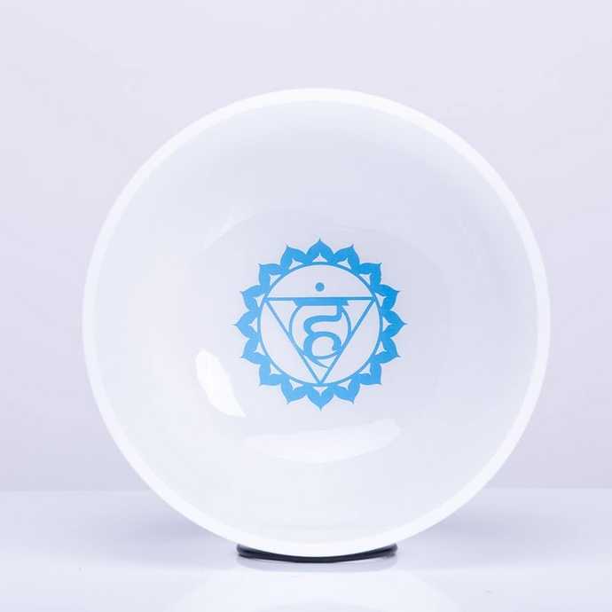Individual Chakra Base Quartz Crystal Singing Bowl - 8 inch G note throat chakra bowl