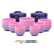 Load image into Gallery viewer, 6-12&quot; Pink Colored Frosted Quartz Crystal Singing Bowl Set + 2 FREE Carrying Cases