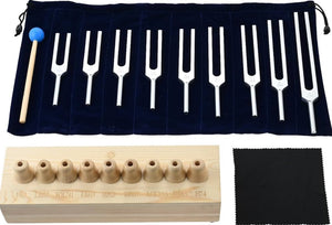 9pcs Unweighted Solfeggio Tuning Fork Set + FREE Pouch and Mallet