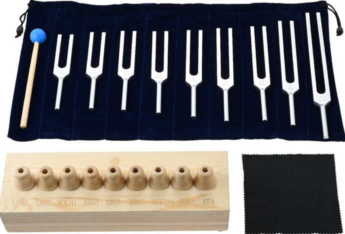 9pcs Unweighted Solfeggio Tuning Fork Set + FREE Pouch and Mallet