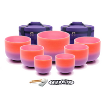 Load image into Gallery viewer, 7-12&quot; Purple Colored Frosted Quartz Crystal Singing Bowl Set + 2 FREE Carrying Cases