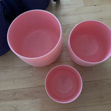 Load image into Gallery viewer, OUTLET - 6-12inch, 7 pc set Pink Crystal Singing Bowls + 2 FREE Carrying Cases