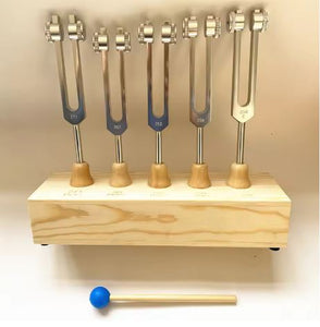 5 pc Binaural Brainwave Weighted Tuning Fork Set with Resonance Box