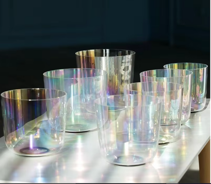 7pcs Cosmic Light Clear Crystal Singing Bowls Set, C D E F G A B Note