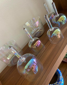 7pcs (2 regular bowls & 5 handle bowls) Solfeggio Harmonics Cosmic Crystal Practitioner Singing Bowl Set + FREE Mallet and O-ring
