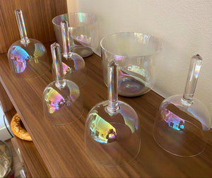 7pcs (2 regular bowls & 5 handle bowls) Solfeggio Harmonics Cosmic Crystal Practitioner Singing Bowl Set + FREE Mallet and O-ring
