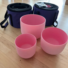 Load image into Gallery viewer, OUTLET - 6-12inch, 7 pc set Pink Crystal Singing Bowls + 2 FREE Carrying Cases