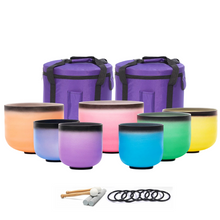 Load image into Gallery viewer, 7-12 Inch Black Rim Pastel Colored Frosted Quartz Crystal Singing Bowl Set