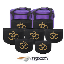 Load image into Gallery viewer, 6-12 Inch 7pcs Double Black OM Design Frosted Quartz Crystal Singing Bowl Set with FREE Carry Bags