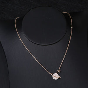 925 Sterling Silver Crystal Planet Star Charm Necklace