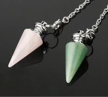 Load image into Gallery viewer, Natural Gemstone Crystal Conical Pendulum – Platinum Plated Chain