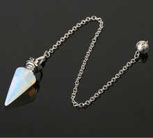 Load image into Gallery viewer, Natural Gemstone Crystal Conical Pendulum – Platinum Plated Chain