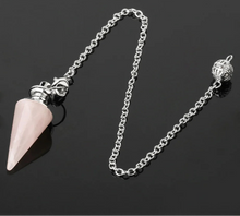 Load image into Gallery viewer, Natural Gemstone Crystal Conical Pendulum – Platinum Plated Chain