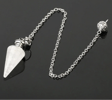 Load image into Gallery viewer, Natural Gemstone Crystal Conical Pendulum – Platinum Plated Chain