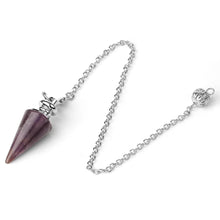 Load image into Gallery viewer, Natural Gemstone Crystal Conical Pendulum – Platinum Plated Chain