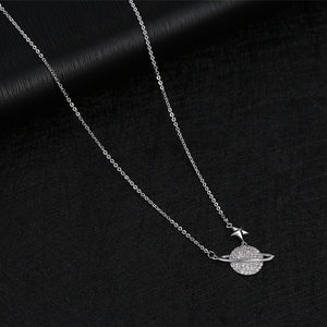 925 Sterling Silver Crystal Planet Star Charm Necklace