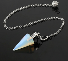 Load image into Gallery viewer, Natural Gemstone Crystal Conical Pendulum – Platinum Plated Chain