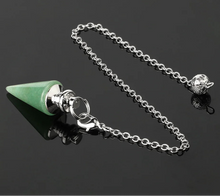 Load image into Gallery viewer, Natural Gemstone Crystal Conical Pendulum – Platinum Plated Chain