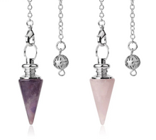 Load image into Gallery viewer, Natural Gemstone Crystal Conical Pendulum – Platinum Plated Chain