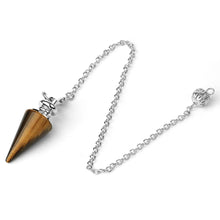 Load image into Gallery viewer, Natural Gemstone Crystal Conical Pendulum – Platinum Plated Chain