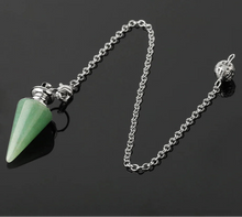 Load image into Gallery viewer, Natural Gemstone Crystal Conical Pendulum – Platinum Plated Chain