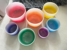 Load image into Gallery viewer, 6-12 inch 7 Chakra Quartz Crystal Singing Bowl Set - Gradient Chakra Color + 2 FREE Carrying Cases
