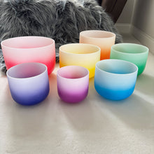 Load image into Gallery viewer, 6-12 inch 7 Chakra Quartz Crystal Singing Bowl Set - Gradient Chakra Color + 2 FREE Carrying Cases