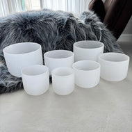 7 White Frosted Quartz Crystal Singing Bowl + 2 FREE Carrying Cases