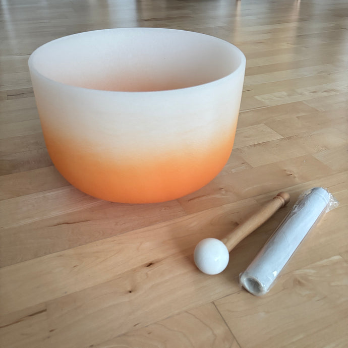 Outlet -  11 inch Orange Ombre Quartz Crystal Singing Bowl, Mallet and O-ring