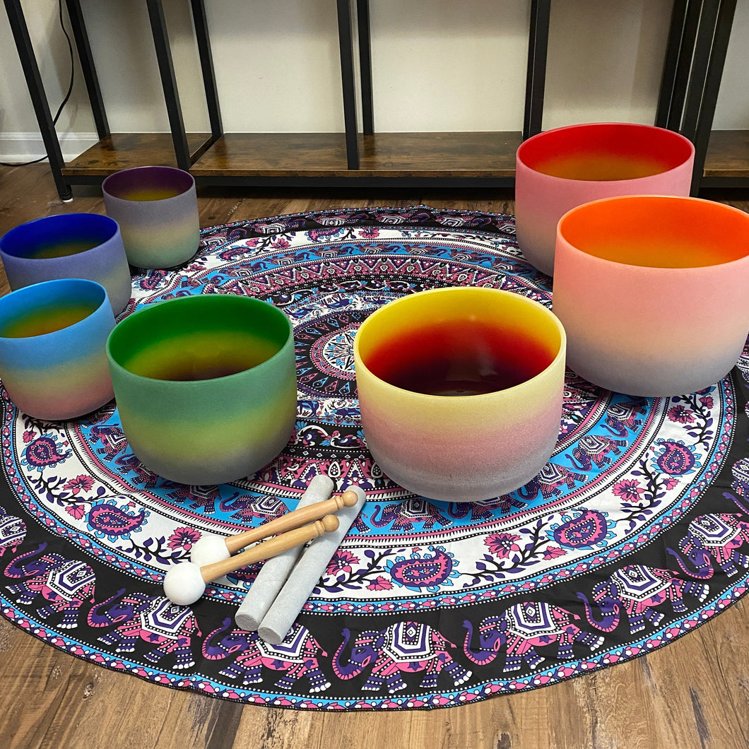 Wholesale - 7 Rainbow Ombre Colored Quartz Crystal Singing Bowl (3 pack)