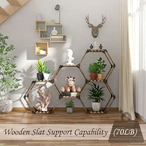 Hexagonal 7 Tier Wooden Multi-layered Instrument Display Shelf