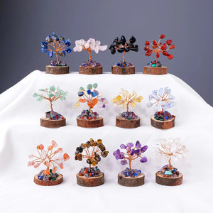 12pcs Small Natural Crystal Tree Of Life Wood Base Set
