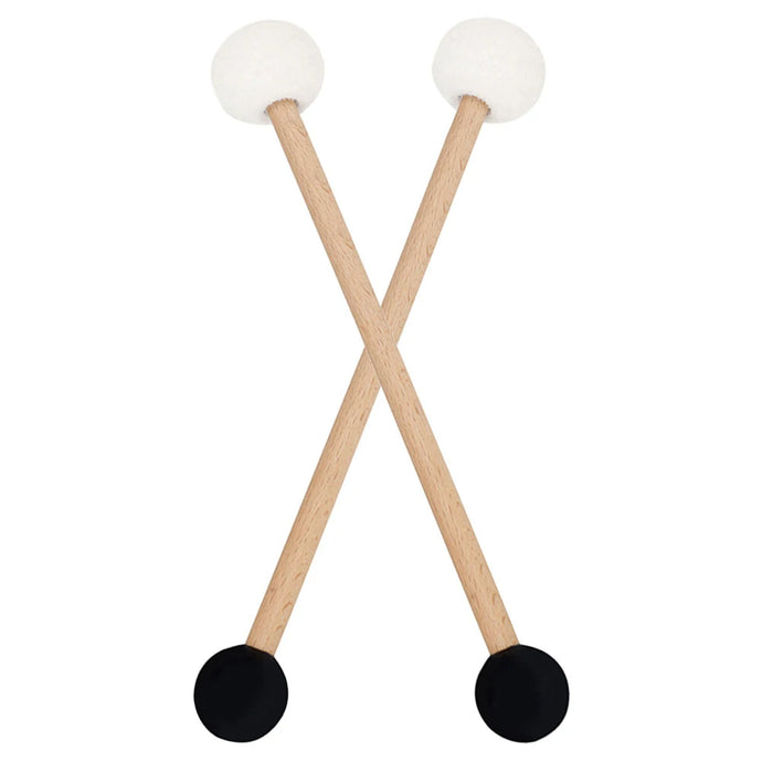 2pcs Double-Ended Mallets – Rubber & Felt Drum Sticks with Wooden Handle