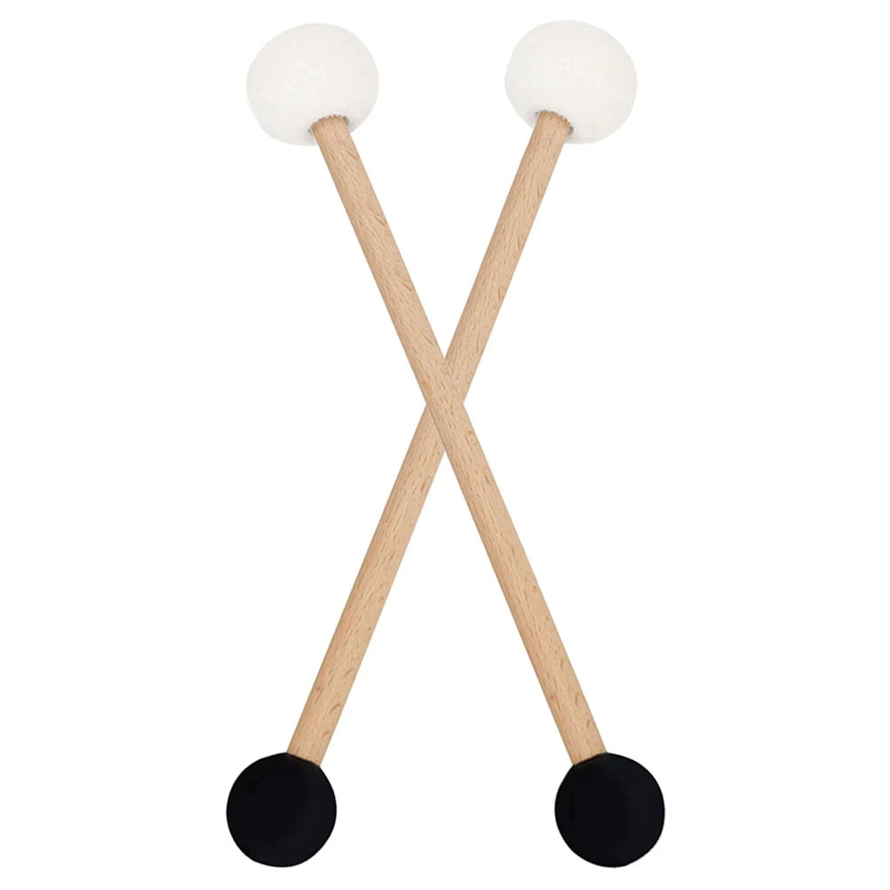 2pcs Double-Ended Mallets – Rubber & Felt Drum Sticks with Wooden Handle