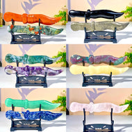 Random 2PCS Natural Crystal Carved Dagger Knife Healing Gemstone Set with Stand