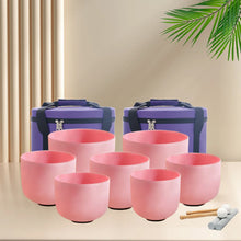 Load image into Gallery viewer, 6-12inch, 7 Solid Pink Crystal Singing Bowls Set + 2 FREE Carrying Cases