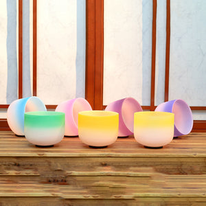 7-12 Inch Pastel Gradient Set of 7 Crystal Singing Bowls + FREE Carrying Case, Mallet and O-ring