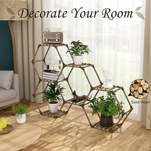 Hexagonal 7 Tier Wooden Multi-layered Instrument Display Shelf