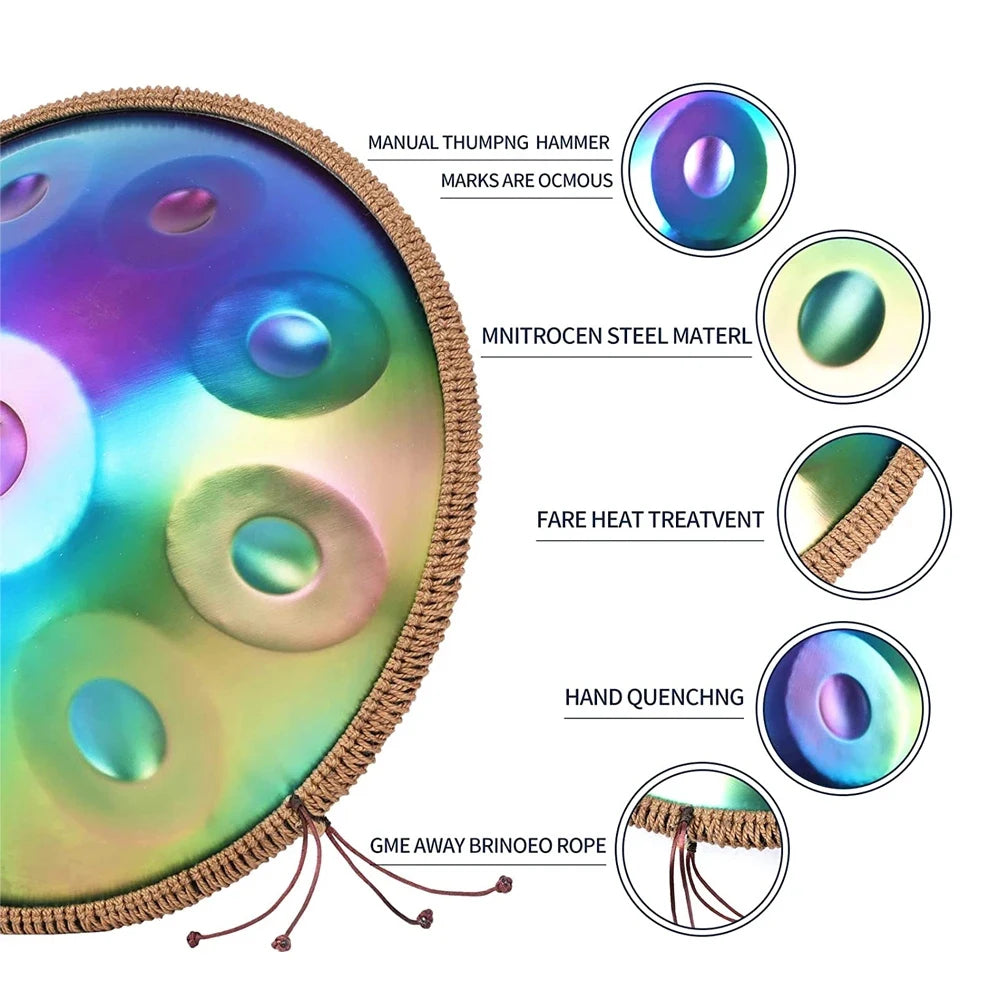 22 inch, 9/10/12 notes Colorful Handpan + FREE Carrying Bag