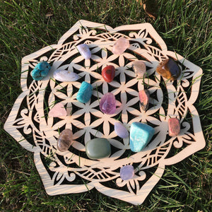 Wooden Flower Of Life Crystal Grid - Large 11.8inch / 30cm