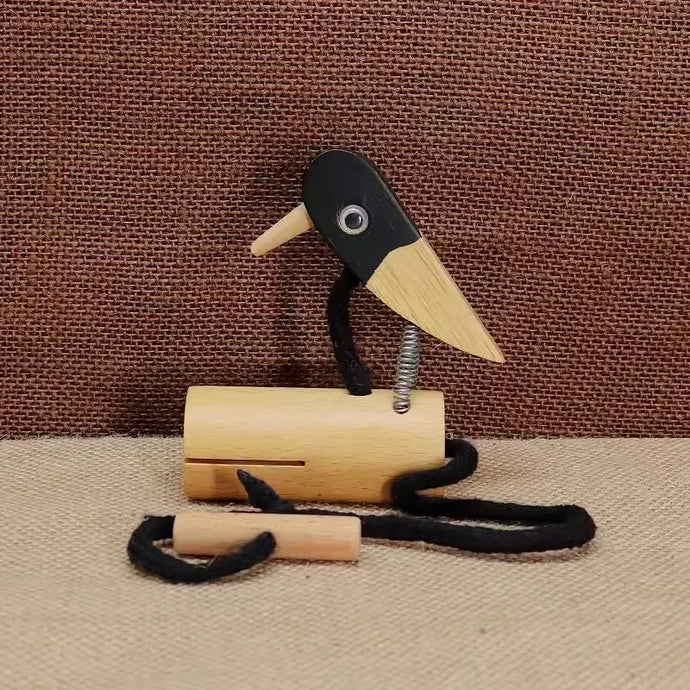 Wooden Woodpecker Sound Tube Pull Rope