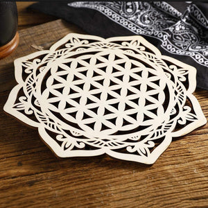 Wooden Flower Of Life Crystal Grid - Large 11.8inch / 30cm