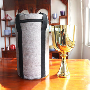 Practitioner Bowls - Handled Singing Bowl, Golden Chakra Quartz Crystal + FREE Carrying Bag and Mallet