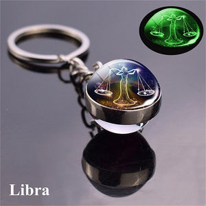 Glow In The Dark 12 Zodiac Sign Glass Ball Keychain
