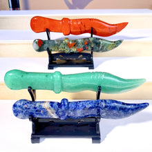 Load image into Gallery viewer, Random 2PCS Natural Crystal Carved Dagger Knife Healing Gemstone Set with Stand