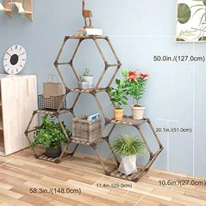 Hexagonal 7 Tier Wooden Multi-layered Instrument Display Shelf