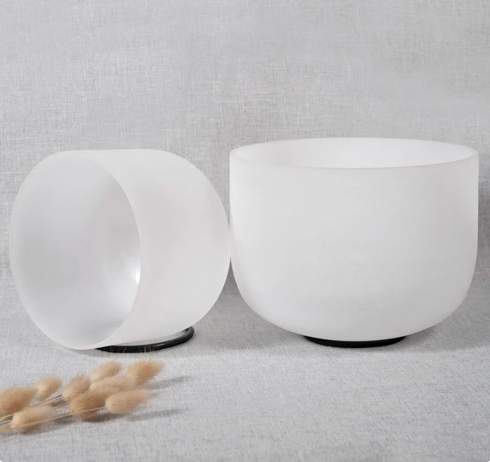 Binaural Beat Frosted Singing Bowl Set + 2 FREE Carrying Cases, Mallets and O-rings